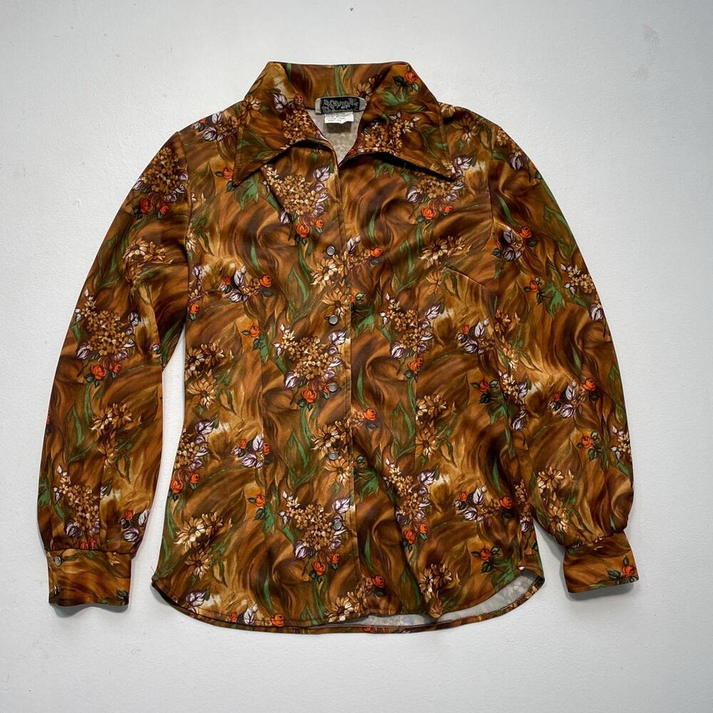 Vtg 70's Dagger Collar Floral WESTERN HERITAGE Button Up / Sz 16 Retro Polyester
